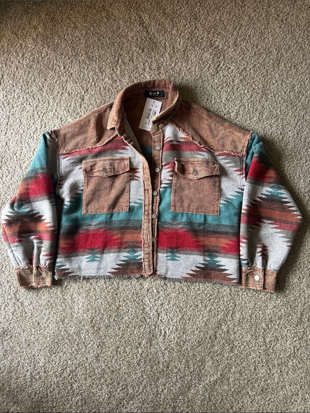 NWT Blue B Women’s Oversized Boxy Multicolor Southwestern Button Up Jacket SMALL
